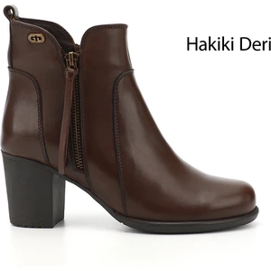 Gön Hakiki Deri Yuvarlak Burun Topuklu Kauçuk Taban Fermuarlı Püsküllü Kadın Bot 10406