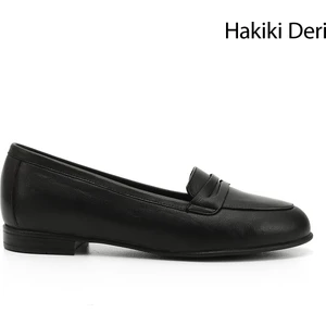 Gön Hakiki Deri Yuvarlak Burun Düz Taban Loafer Kadın Babet 24161