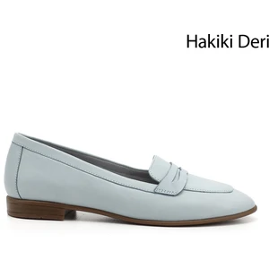 Gön Hakiki Deri Yuvarlak Burun Düz Taban Loafer Kadın Babet 24161