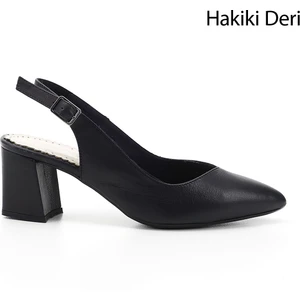 Gön Hakiki Deri Sivri Burun Kalın Topuklu Kadın Yazlık Ayakkabı 24118