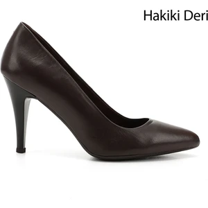 Gön Hakiki Deri Sivri Burun İnce Yüksek Topuklu Stiletto Kadın Ayakkabı 22354