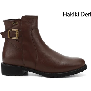 Kadın Kahve Floter  Fermuarlı Kauçuk Taban Hakiki Deri Bot