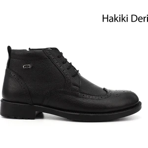 Hakiki Deri Yuvarlak Burun Kauçuk Taban Bağcıklı Fermuarlı Günlük Erkek Bot 01211
