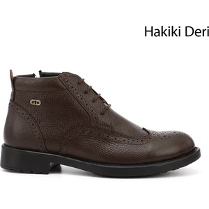 Hakiki Deri Yuvarlak Burun Kauçuk Taban Bağcıklı Fermuarlı Günlük Erkek Bot 01211