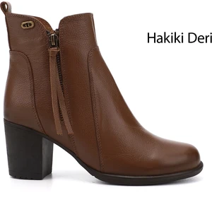 Gön Hakiki Deri Yuvarlak Burun Topuklu Kauçuk Taban Fermuarlı Püsküllü Kadın Bot 10406