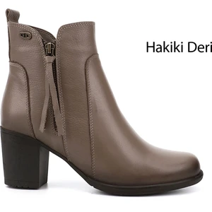 Gön Hakiki Deri Yuvarlak Burun Topuklu Kauçuk Taban Fermuarlı Püsküllü Kadın Bot 10406