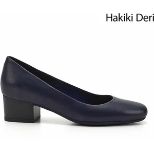 Kadın Antik Lacivert Kısa Kalın Topuklu Hakiki Deri Ayakkabı