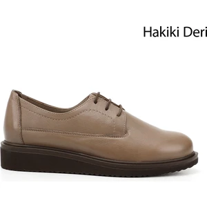 Gön Hakiki Deri Yuvarlak Burun Dolgu Taban Bağcıklı Kadın Ayakkabı 24074