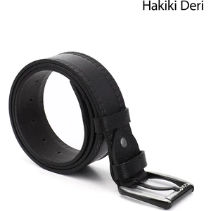 Erkek Siyah Hakiki Deri 4,5 Cm Dikişli Kot Kemeri