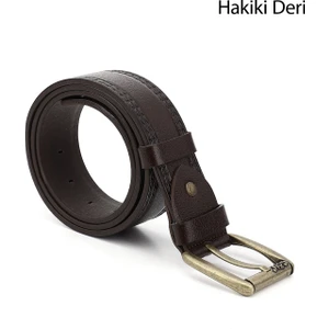 Erkek Kahve Antik Hakiki Deri 4,5 Cm Dikişli Kot Kemeri