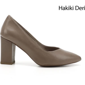 Gön Hakiki Deri Sivri Burun Yüksek Kalın Topuklu Kadın Ayakkabı 24171