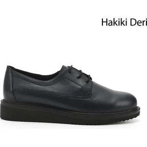 Gön Hakiki Deri Yuvarlak Burun Dolgu Taban Bağcıklı Kadın Ayakkabı 24074