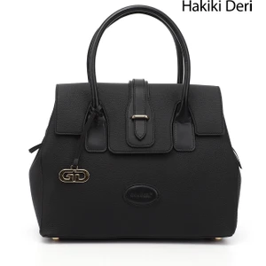 Kadın Siyah Floter Hakiki Deri El ve Omuz Çantası