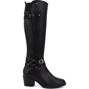 Kadın Siyah Fermuarlı Sivri Burun Kalın Topuklu Çizme