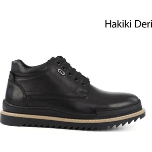 Gön Hakiki Deri Yuvarlak Burun Termo Taban Bağcıklı Fermuarlı Günlük Erkek Bot 05203