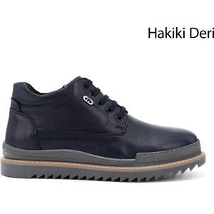 Gön Hakiki Deri Yuvarlak Burun Termo Taban Bağcıklı Fermuarlı Günlük Erkek Bot 05203