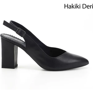 Gön Hakiki Deri Sivri Burun Yüksek Kalın Topuklu Kadın Yazlık Ayakkabı 24174