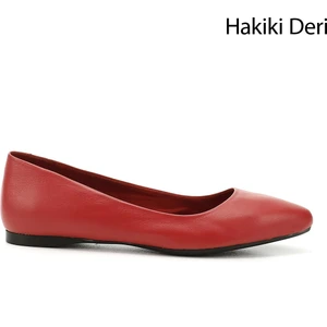 Gön Hakiki Deri Sivri Burun Düz Taban Kadın Babet 13389