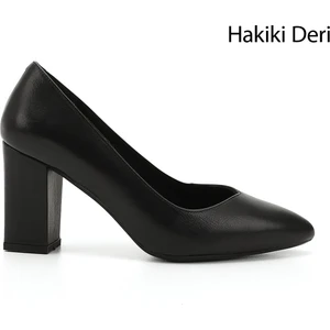 Gön Hakiki Deri Sivri Burun Yüksek Kalın Topuklu Kadın Ayakkabı 24171