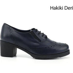 Gön Hakiki Deri Yuvarlak Burun Orta Topuklu Kauçuk Taban Bağcıklı Kadın Ayakkabı 24231