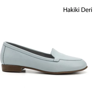 Kadın Mavi Hakiki Deri Babet