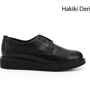 Gön Hakiki Deri Yuvarlak Burun Dolgu Taban Bağcıklı Kadın Ayakkabı 24074
