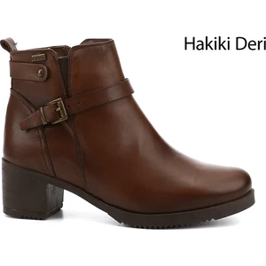 Gön Hakiki Deri Yuvarlak Burun Topuklu Fermuarlı Tokalı Kadın Günlük Bot 48491