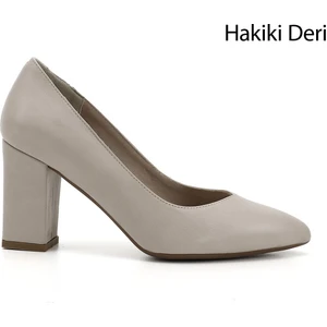 Gön Hakiki Deri Sivri Burun Yüksek Kalın Topuklu Kadın Ayakkabı 24171