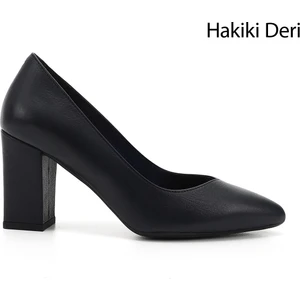 Gön Hakiki Deri Sivri Burun Yüksek Kalın Topuklu Kadın Ayakkabı 24171