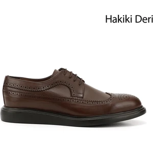 Erkek Kahve Antik Bağcıklı Hakiki Deri Klasik Ayakkabı