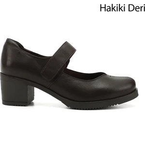 Kadın Kahve Antik Kalın Topuklu Mary Jane Hakiki Deri Ayakkabı