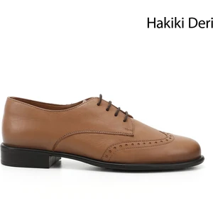 Gön Hakiki Deri Yuvarlak Bağcıklı Zımbalı Kadın Ayakkabı 24194