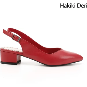Gön Hakiki Deri Sivri Burun Kısa Kalın Topuklu Kadın Yazlık Ayakkabı 24173