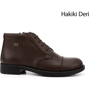 Hakiki Deri Yuvarlak Burun Kauçuk Taban Bağcıklı Fermuarlı Günlük Erkek Bot 01223