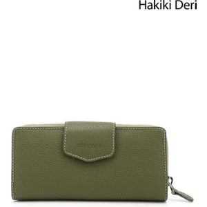 Kadın Yeşil - Kahve Yatay Hakiki Deri Cüzdan