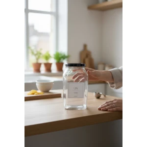 Zeze Desing Un Kavanozu Siyah Metal Kapak Cam