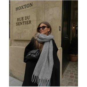 Kadın Özel Karışımlı Akrilik Atkı Şal Gri