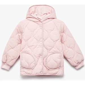 Uzun Kollu Düğmeli Kapşonlu Kapitone Mont