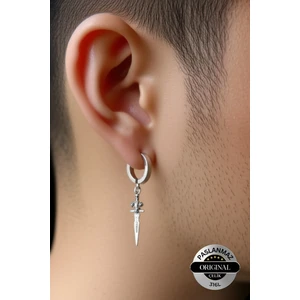 Sıkıştırmalı Deliksiz Kılıç Model Sallantılı Erkek Kadın Unisex Çelik Gri Küpe Ear Cuff 1 Adet