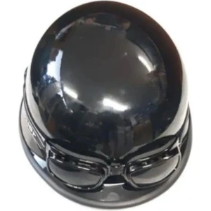Motosiklet ve Bisiklet Yarım Kask Retro Gözlüklü Chopper Cruiser Kaskı Parlak Black