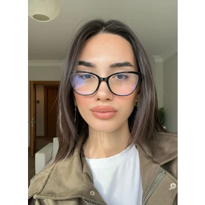 NAncy Siyah Vog Cat Eye 56 Ekartman Çekik Blue Block Mavi Işık Korumalı Cam Değişebilir 