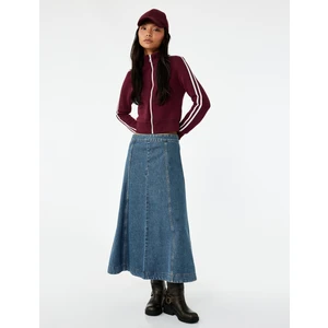 Volanlı Pamuklu Denim Midi Etek