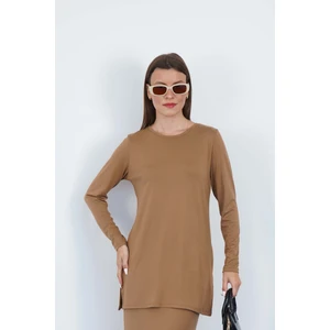 Penye Bizden Kadın Viskon Full Likra Tunik-Tarçın
