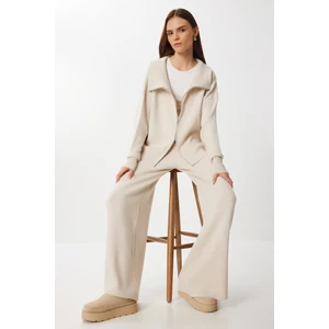 Happiness İstanbul Fermuarlı Hırka Pantolon Triko Takım LAN0077 Taş