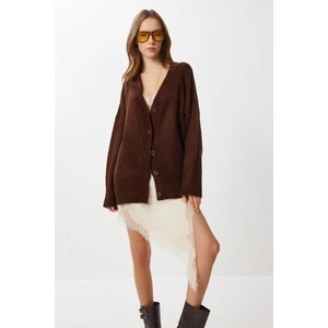 Happiness İstanbul Oversize Düz Örgü Triko Hırka LNF0027 Kahverengi