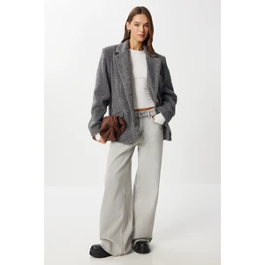 Happiness İstanbul Yumuşak Tüylü Düz Kesim Blazer Ceket LRG0056 Antrasit