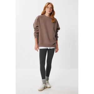 Happiness İstanbul Fermuar Detaylı Şardonlu Sweatshirt LUB0003 Sütlü Kahve