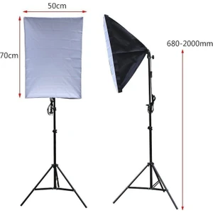 50 x 70 cm Softbox 2'li Sürekli Işık Seti Strobist Set Taşıma Çantalı  20 Watt Led Lambalı