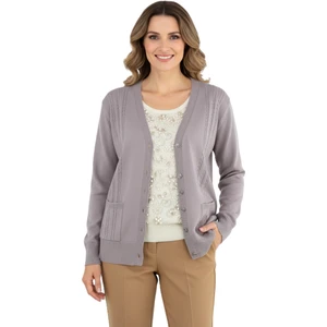 Kadın Kışlık Örgü Desenli Düğmeli Çift Cepli Uzun Kollu Normal Kesim Likralı Kardelen Dokuma Anne Hırka