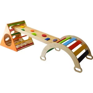 Wood & Joy Doğal Ahşap Üçgen Oyun Parkuru Oyun Alanı 3'lü Pikler Set